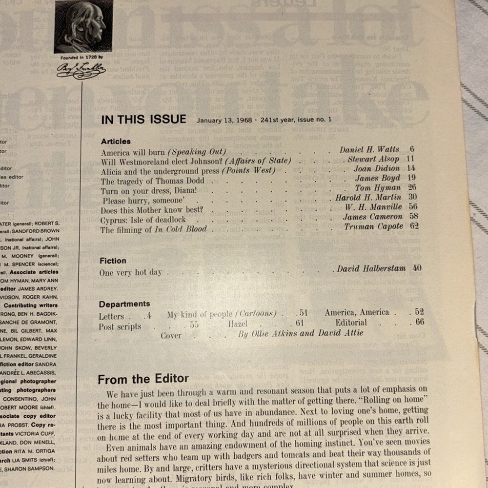 ⁠VTG Saturday Evening Post Jan 13 1968 Tom Dodd Scandal Truman Capote - Picture 2 of 7